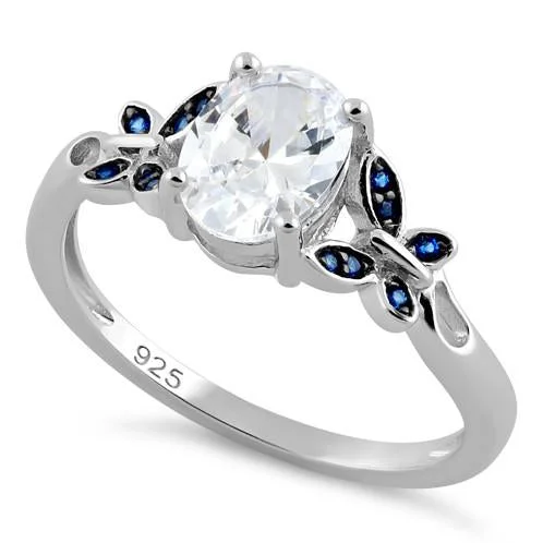 Men's Sapphire Engagement Rings in 18K White Gold with Pave Diamond AccentsSterling Silver Double Butterfly Oval CZ Ring Men's Sapphire Engagement Rings in 18K White Gold with Pave Diamond AccentsSterling Silver Double Butterfly Oval CZ Ring
