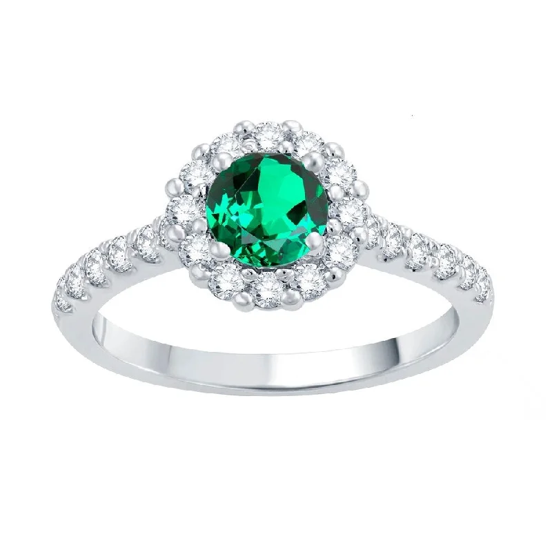 Emerald Gemstone Rings Set in Platinum with Filigree Work for a Vintage - Inspired LookSterling Silver with Green Emerald and Natural White Topaz Halo Ring Emerald Gemstone Rings Set in Platinum with Filigree Work for a Vintage - Inspired LookSterling Silver with Green Emerald and Natural White Topaz Halo Ring