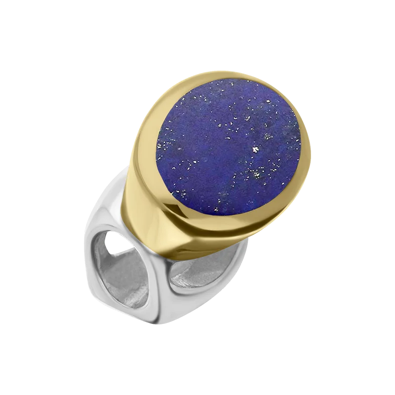 9ct Yellow Gold Sterling Silver Lapis Lazuli Stepping Stones 6x8mm Oval Charm
