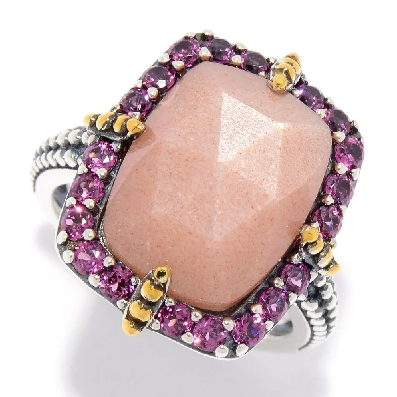 Iolite Gemstone Rings in 10K Gold with a Twisted Band for a Distinctive and Stylish Accessory14 x 10mm Peach Moonstone & Rhodolite Garnet Beaded Halo Ring Iolite Gemstone Rings in 10K Gold with a Twisted Band for a Distinctive and Stylish Accessory14 x 10mm Peach Moonstone & Rhodolite Garnet Beaded Halo Ring