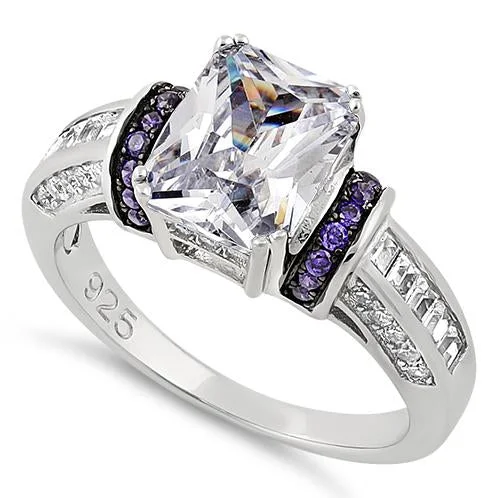 Men's Diamond Engagement Rings with Platinum Band and Halo Setting for a Luxury ProposalSterling Silver Emerald-Cut Purple CZ Ring Men's Diamond Engagement Rings with Platinum Band and Halo Setting for a Luxury ProposalSterling Silver Emerald-Cut Purple CZ Ring