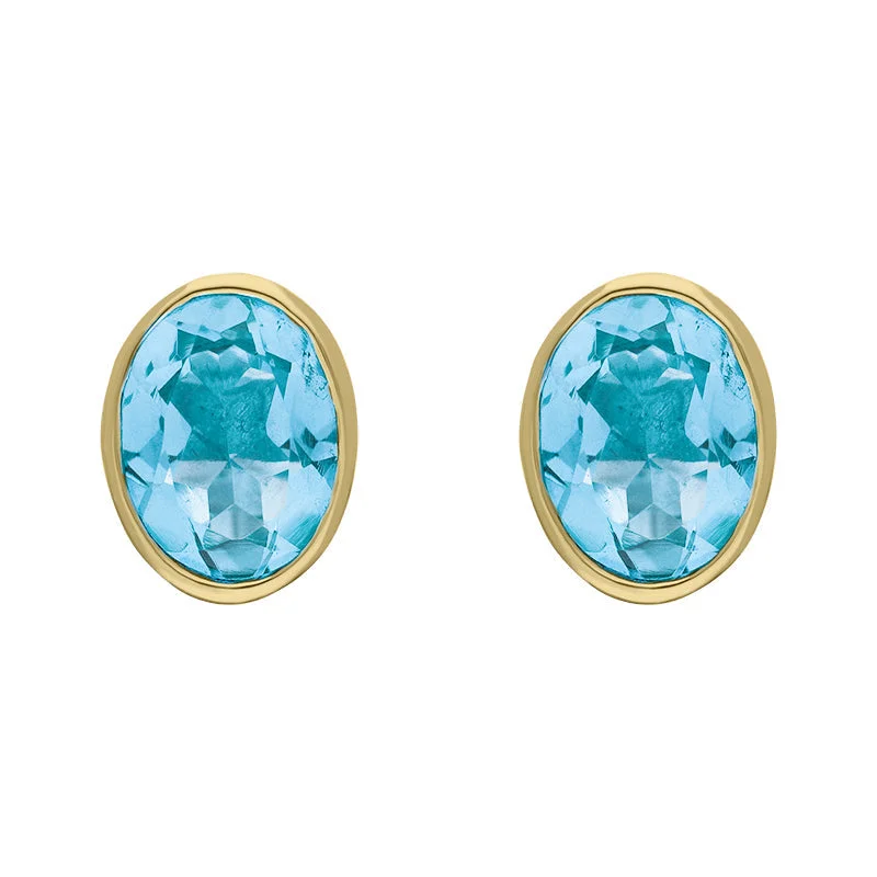 9ct Yellow Gold Sterling Silver Blue Topaz Stepping Stones 6x8mm Oval Stud Earrings 9ct Yellow Gold Sterling Silver Blue Topaz Stepping Stones 6x8mm Oval Stud Earrings