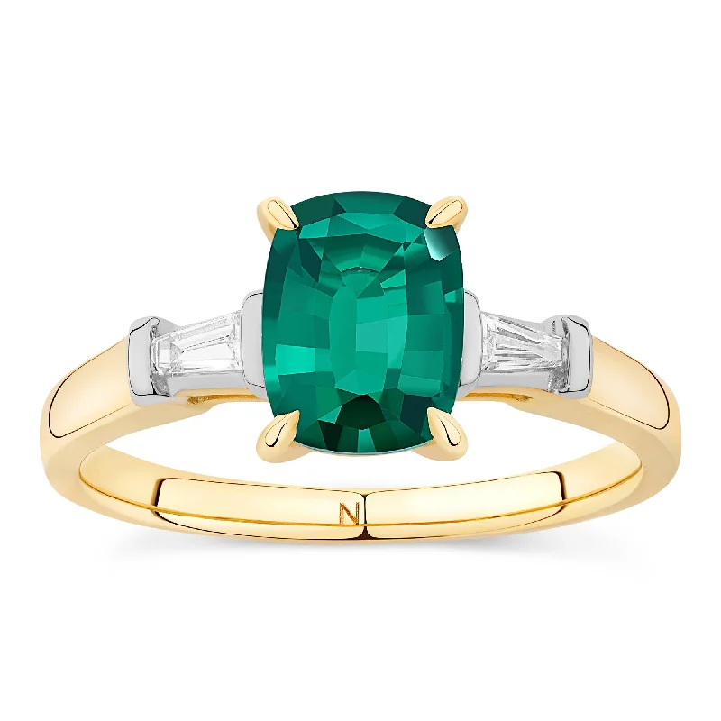 Men's Tourmaline Engagement Rings in 18K Two - Tone Gold with a Floral - Inspired SettingCreated Emerald & Diamond Ring in 9ct Yellow Gold Men's Tourmaline Engagement Rings in 18K Two - Tone Gold with a Floral - Inspired SettingCreated Emerald & Diamond Ring in 9ct Yellow Gold