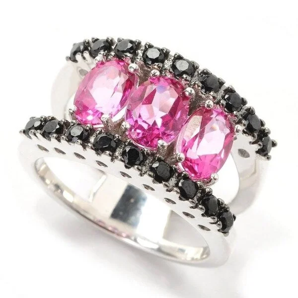 Tanzanite Gemstone Rings in 10K Gold with a Trilogy Design for a Sophisticated GiftSterling Silver with Natural Pink Topaz and Black Spinel Three Stone Ring Tanzanite Gemstone Rings in 10K Gold with a Trilogy Design for a Sophisticated GiftSterling Silver with Natural Pink Topaz and Black Spinel Three Stone Ring
