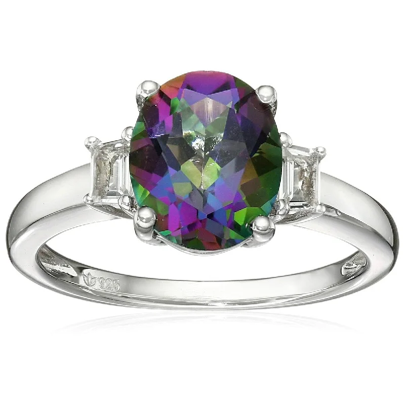Agate Gemstone Rings in Sterling Silver with a Mosaic - Inspired Inlay for a Bohemian Style925 Sterling Silver Mystic Topaz and White Topaz 3-Stone Ring Agate Gemstone Rings in Sterling Silver with a Mosaic - Inspired Inlay for a Bohemian Style925 Sterling Silver Mystic Topaz and White Topaz 3-Stone Ring