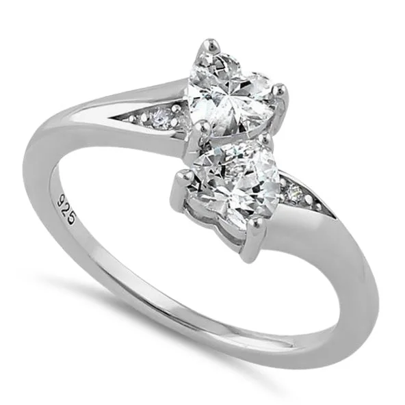 Men's Amethyst Engagement Rings in Sterling Silver with a Contemporary Geometric SettingSterling Silver Double Heart Clear CZ Ring Men's Amethyst Engagement Rings in Sterling Silver with a Contemporary Geometric SettingSterling Silver Double Heart Clear CZ Ring