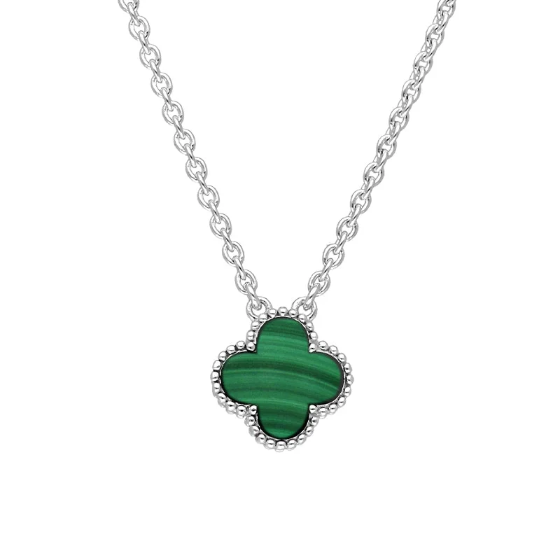 chain necklaces for bridesmaids18ct White Gold Malachite Bloom Small Four Leaf Clover Ball Edge Chain Necklace chain necklaces for bridesmaids18ct White Gold Malachite Bloom Small Four Leaf Clover Ball Edge Chain Necklace