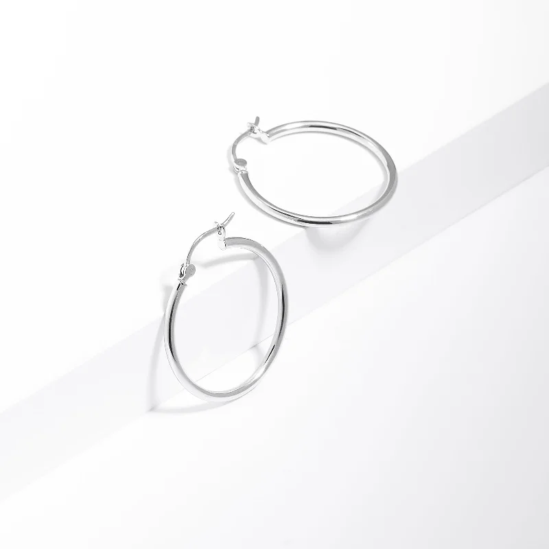 9K White Gold Round Hoop Earrings 20mm.