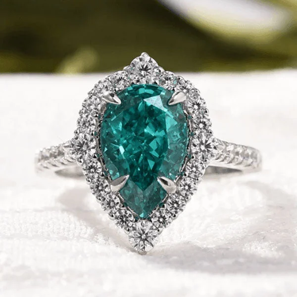 Men's Tourmaline Engagement Rings in 18K Two - Tone Gold with a Floral - Inspired SettingParaiba Tourmaline Halo Pear Cut  Sterling Silver Engagement Ring