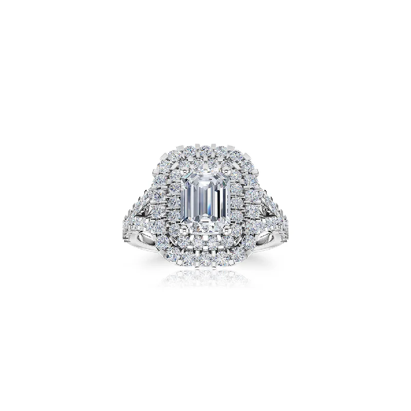 Men's Sapphire Engagement Rings in 18K White Gold with Pave Diamond AccentsThe Studio Collection Emerald Cut Diamond Double Halo Split Shank Engagement Ring