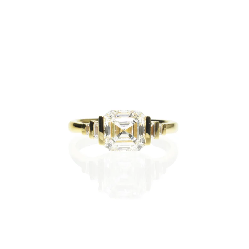Men's Agate Engagement Rings in Sterling Silver with a Mosaic - Style Inlay2.5ct Asscher Cut Diamond with Unique Step Design Men's Agate Engagement Rings in Sterling Silver with a Mosaic - Style Inlay2.5ct Asscher Cut Diamond with Unique Step Design