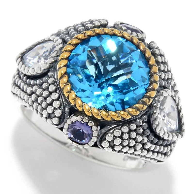 Tourmaline Gemstone Rings in 18K Two - Tone Gold with a Floral - Shaped Setting for a Feminine TouchSterling Silver 5.20ctw Swiss Blue Topaz & Multi Gem Beaded Ring Tourmaline Gemstone Rings in 18K Two - Tone Gold with a Floral - Shaped Setting for a Feminine TouchSterling Silver 5.20ctw Swiss Blue Topaz & Multi Gem Beaded Ring