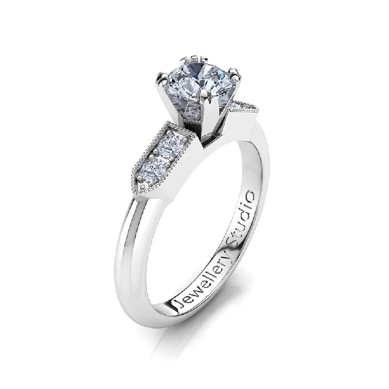 Men's Tourmaline Engagement Rings in 18K Two - Tone Gold with a Floral - Inspired SettingSolitaire Engagement Ring with 0.50ct Round Brilliant Cut Diamond