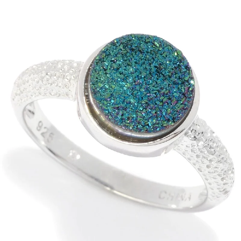 Iolite Gemstone Rings in 10K Gold with a Twisted Band for a Distinctive and Stylish AccessorySterling Silver Round Drusy Textured Ring Iolite Gemstone Rings in 10K Gold with a Twisted Band for a Distinctive and Stylish AccessorySterling Silver Round Drusy Textured Ring