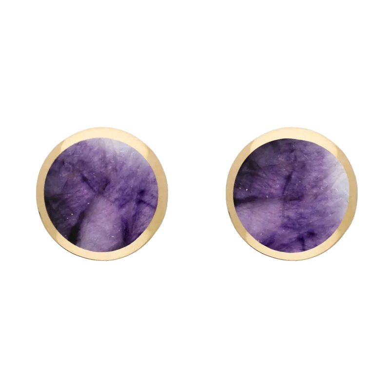 9ct Yellow Gold Sterling Silver Blue John Stepping Stones Round Stud Earrings