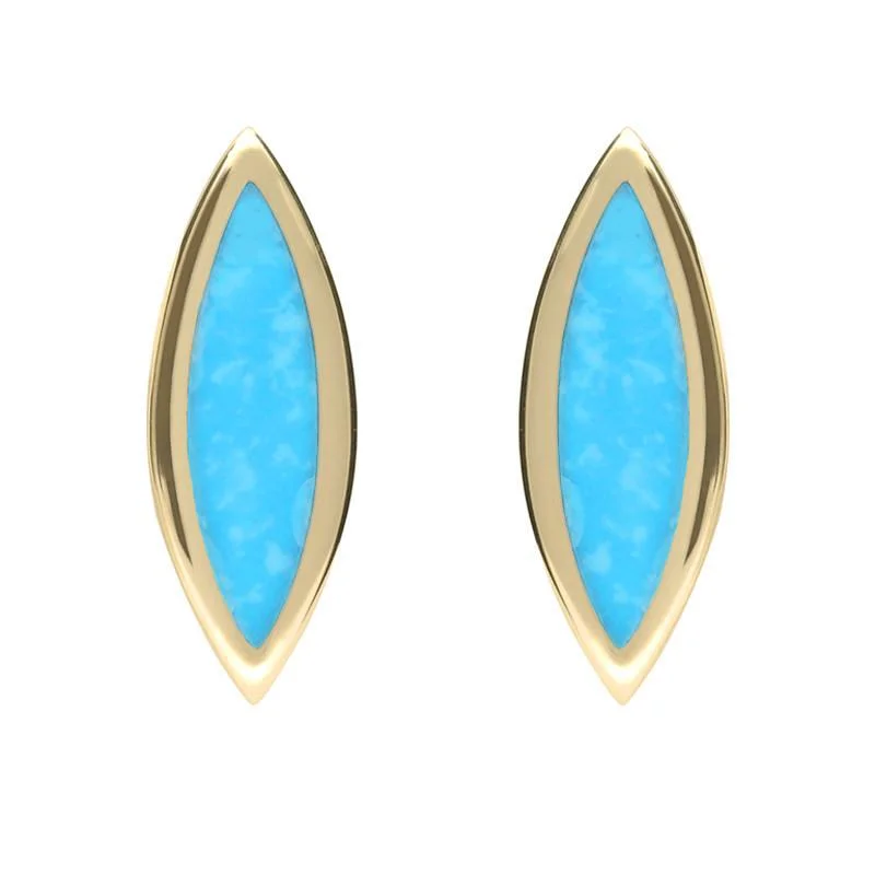 9ct Yellow Gold Turquoise Toscana Marquise Stud Earrings