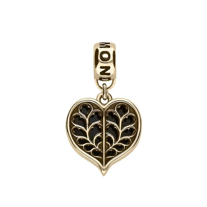9ct Yellow Gold Whitby Jet York Minster Heart Loop Charm