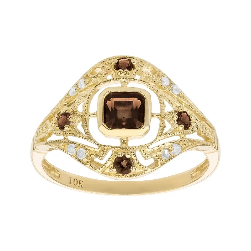 Agate Gemstone Rings in Sterling Silver with a Mosaic - Inspired Inlay for a Bohemian StyleViducci 10k Yellow Gold Vintage Style Genuine Smoky Quartz and Diamond Ring Agate Gemstone Rings in Sterling Silver with a Mosaic - Inspired Inlay for a Bohemian StyleViducci 10k Yellow Gold Vintage Style Genuine Smoky Quartz and Diamond Ring