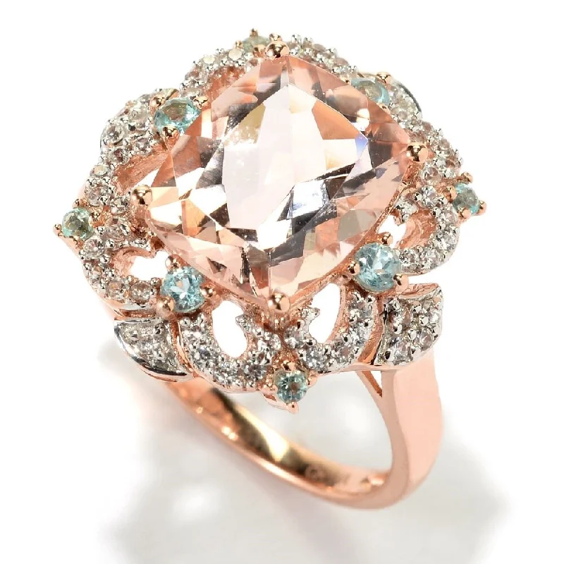 Agate Gemstone Rings in Sterling Silver with a Mosaic - Inspired Inlay for a Bohemian Style14k Rose Gold 3 7/8ct Morganite Blue Apatite and White Zircon Ring Agate Gemstone Rings in Sterling Silver with a Mosaic - Inspired Inlay for a Bohemian Style14k Rose Gold 3 7/8ct Morganite Blue Apatite and White Zircon Ring