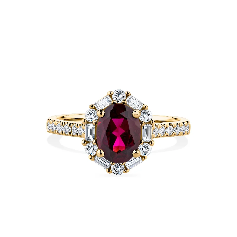 Men's Tanzanite Engagement Rings in Palladium with a Three - Stone ArrangementBluebird™ Rhodilite Garnet & 0.50ct TW Diamond Ring in 9ct Yellow Gold Men's Tanzanite Engagement Rings in Palladium with a Three - Stone ArrangementBluebird™ Rhodilite Garnet & 0.50ct TW Diamond Ring in 9ct Yellow Gold