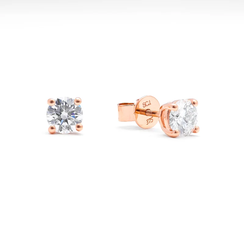 9K Rose Gold Round Brilliant Lab Diamond Solitaire Screw Back Stud Earrings 1.5tdw 9K Rose Gold Round Brilliant Lab Diamond Solitaire Screw Back Stud Earrings 1.5tdw