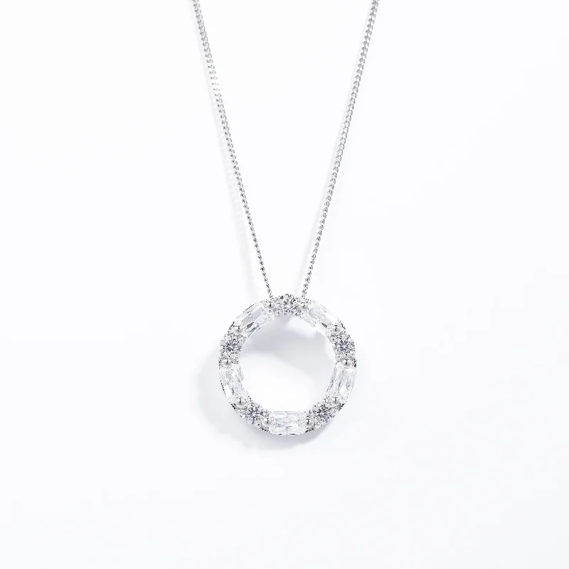 Sterling Silver Round And Baguette Zirconia Slider Pendant