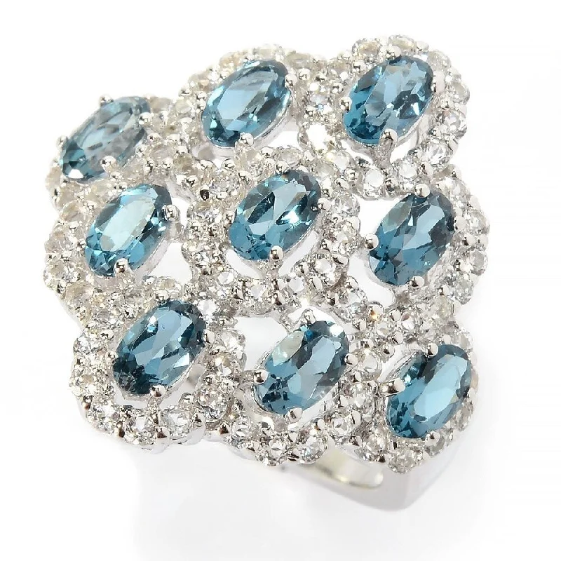 Agate Gemstone Rings in Sterling Silver with a Mosaic - Inspired Inlay for a Bohemian Style925 Sterling Silver London Blue Topaz and White Topaz Ring Agate Gemstone Rings in Sterling Silver with a Mosaic - Inspired Inlay for a Bohemian Style925 Sterling Silver London Blue Topaz and White Topaz Ring