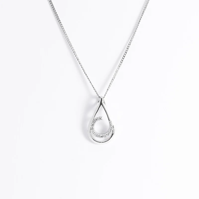 Sterling Silver Pear Zirconia Curlicue Slider Pendant