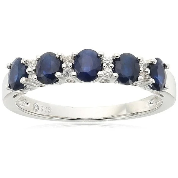 Sapphire Gemstone Rings in 18K White Gold with Diamond Accents for an Elegant EngagementSter Silver Blue Sapphire, White Zirconia 5-stone Stack Ring, Size 7 Sapphire Gemstone Rings in 18K White Gold with Diamond Accents for an Elegant EngagementSter Silver Blue Sapphire, White Zirconia 5-stone Stack Ring, Size 7