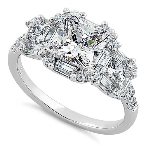 Men's Peridot Engagement Rings in 14K Gold - Filled Metal with a Micro - Pave SettingSterling Silver Princess, Emerald & Round CZ Ring Men's Peridot Engagement Rings in 14K Gold - Filled Metal with a Micro - Pave SettingSterling Silver Princess, Emerald & Round CZ Ring
