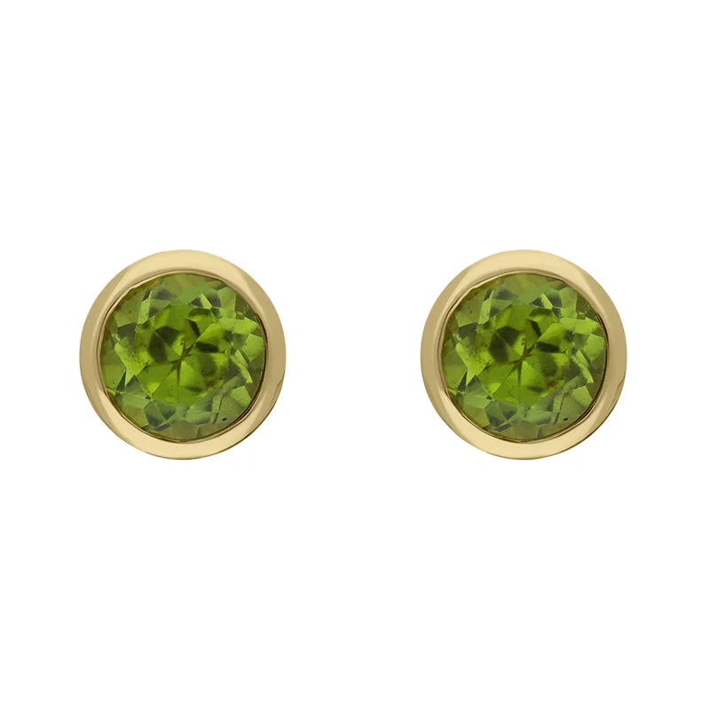 9ct Yellow Gold Sterling Silver Peridot Stepping Stones 5mm Round Stud Earrings