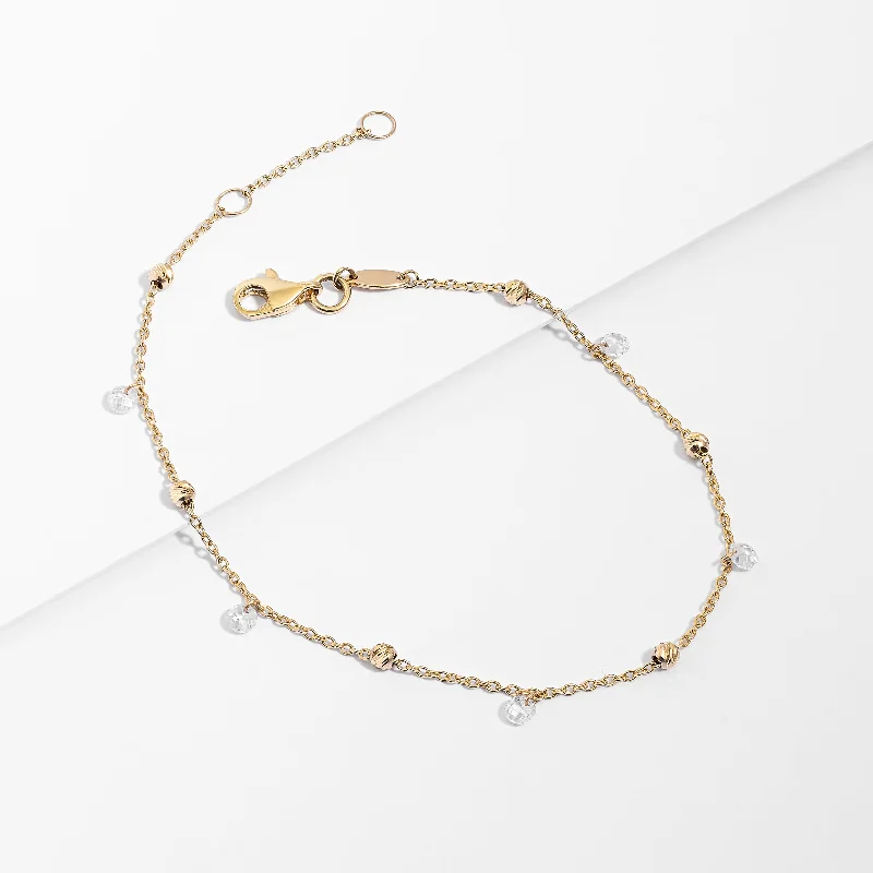 9K Yellow Gold Cable Link Ball and Crystal Bracelet 20cm