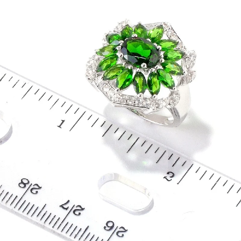 Agate Gemstone Rings in Sterling Silver with a Mosaic - Inspired Inlay for a Bohemian StylePlatinum O/ Silver 4.81Ctw Chrome Diopside Ring Agate Gemstone Rings in Sterling Silver with a Mosaic - Inspired Inlay for a Bohemian StylePlatinum O/ Silver 4.81Ctw Chrome Diopside Ring