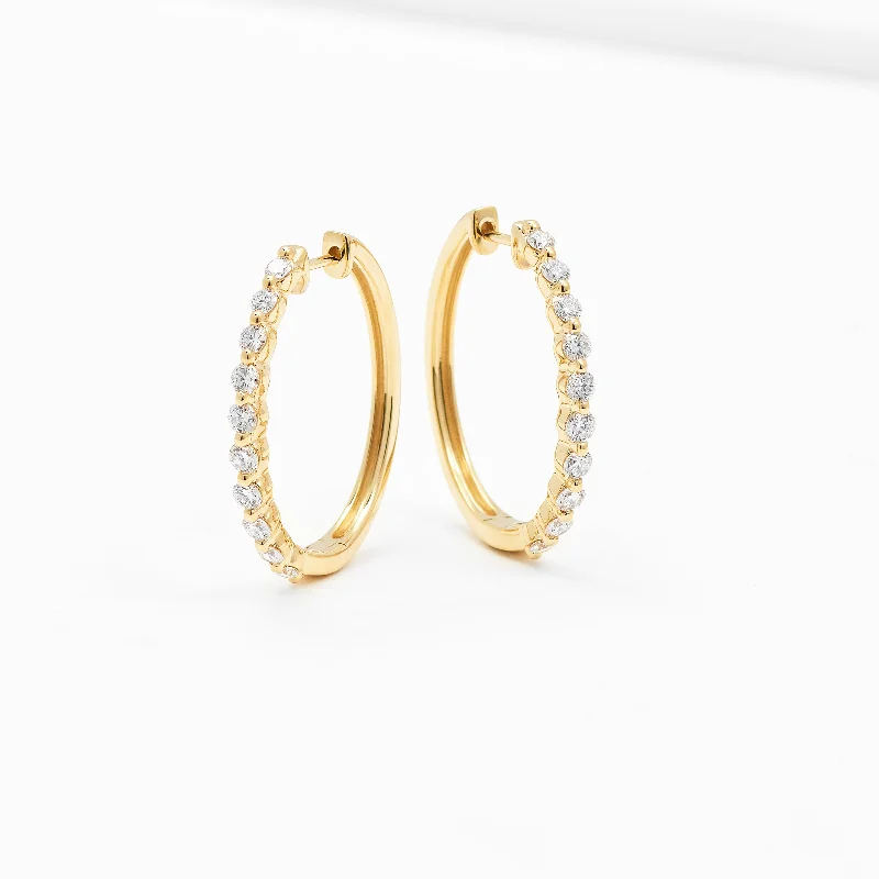 9K Yellow Gold Round Brilliant Floating Lab Diamond Oval Huggie Earrings 1.0tdw