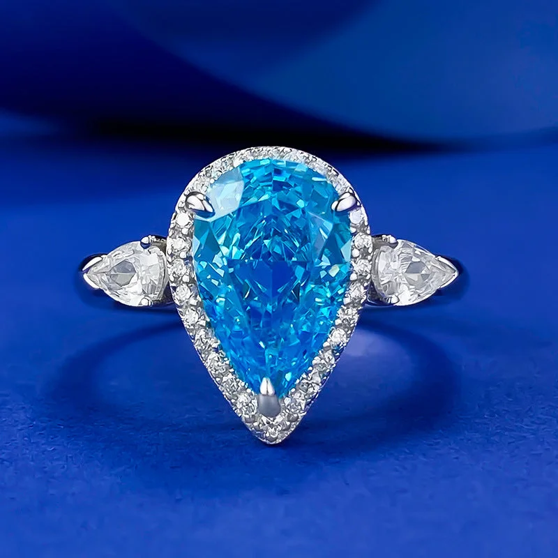 Men's Turquoise Engagement Rings in 925 Silver with a Southwestern - Inspired BandVintage-Style Halo Aquamarine Pear Cut Engagement Ring in Sterling Silver