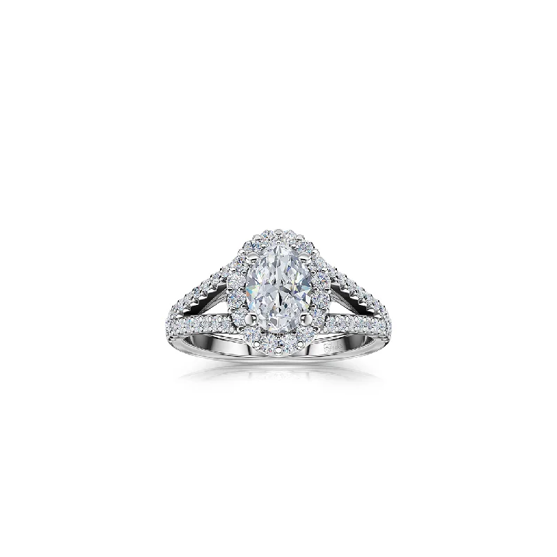 Men's Moonstone Engagement Rings in Silver - Plated Copper with a Celtic Knot PatternThe Studio Collection Oval Diamond Halo Split Shank Engagement Ring