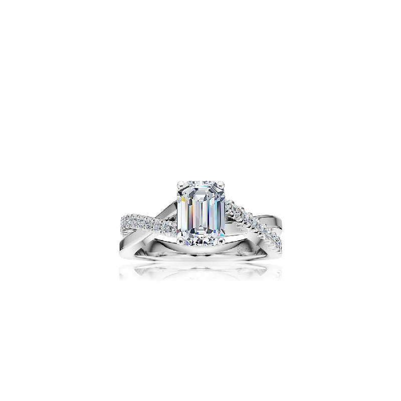 Men's Diamond Engagement Rings with Platinum Band and Halo Setting for a Luxury ProposalThe Studio Collection Emerald Shape Center Diamond Crossover Engagement Ring Men's Diamond Engagement Rings with Platinum Band and Halo Setting for a Luxury ProposalThe Studio Collection Emerald Shape Center Diamond Crossover Engagement Ring