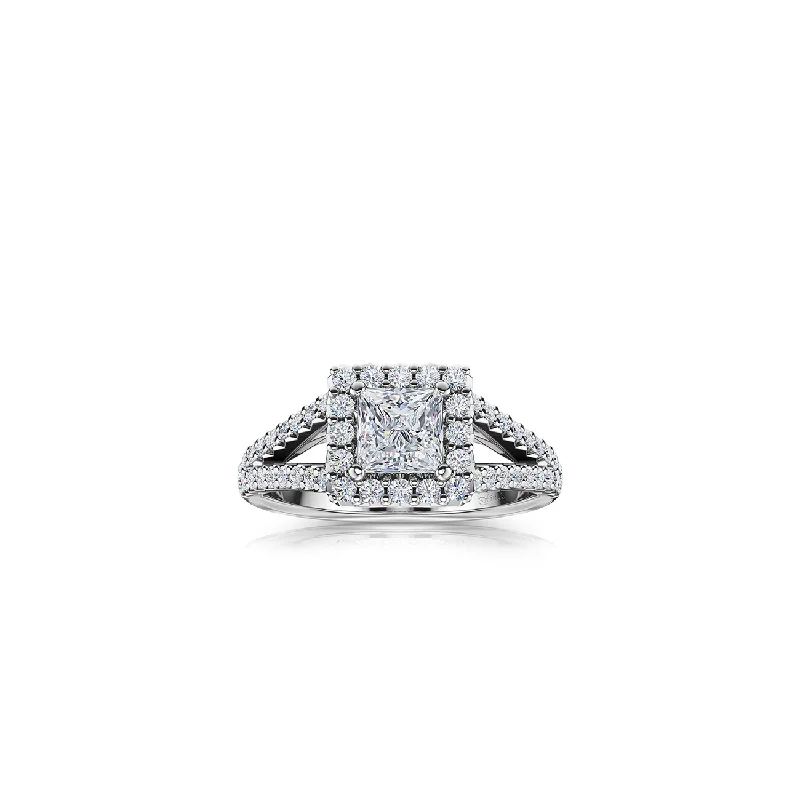 Men's Garnet Engagement Rings in 18K Gold Vermeil with Intricate Engraved DetailsThe Studio Collection Princess Cut Diamond Halo Split Shank Engagement Ring