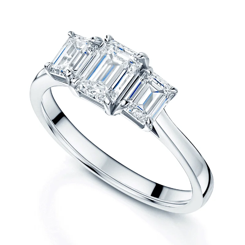 Men's Diamond Engagement Rings with Platinum Band and Halo Setting for a Luxury ProposalPlatinum GIA Certificated Emerald Cut Diamond Three Stone Ring Men's Diamond Engagement Rings with Platinum Band and Halo Setting for a Luxury ProposalPlatinum GIA Certificated Emerald Cut Diamond Three Stone Ring