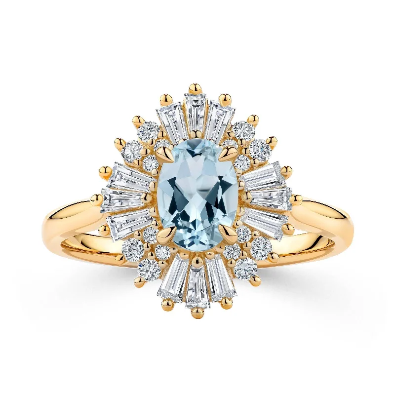 Men's Alexandrite Engagement Rings in Platinum with a Hidden Halo of DiamondsAquamarine Diamond Ballerina Ring in 9ct Yellow Gold
