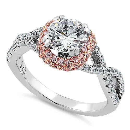 Men's Tourmaline Engagement Rings in 18K Two - Tone Gold with a Floral - Inspired SettingSterling Silver Twisted Two Tone Rose Gold Plated Clear CZ Ring Men's Tourmaline Engagement Rings in 18K Two - Tone Gold with a Floral - Inspired SettingSterling Silver Twisted Two Tone Rose Gold Plated Clear CZ Ring