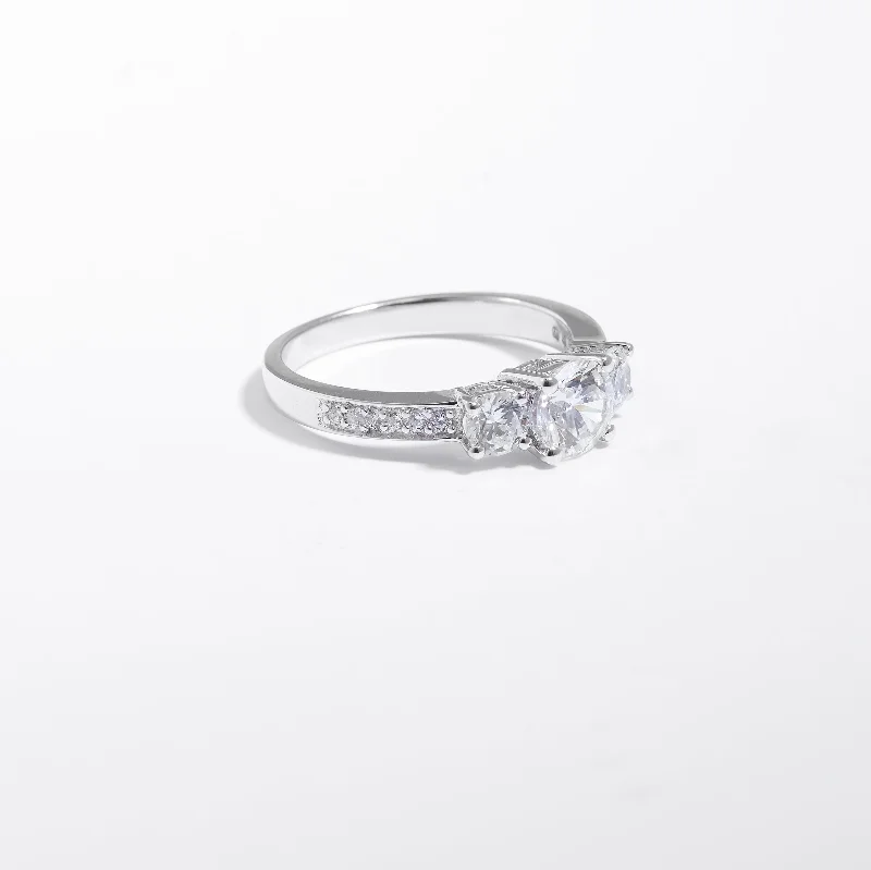 Sterling Silver Zirconia Trilogy And Shoulders Ring