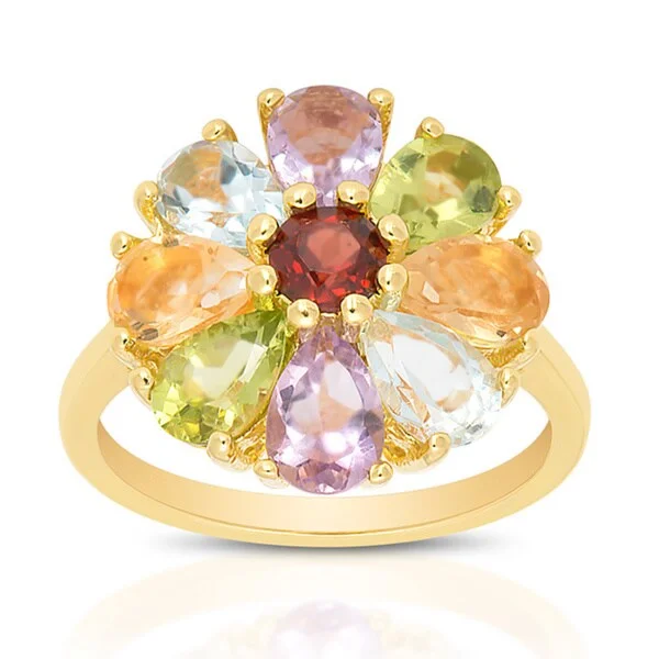 Turquoise Gemstone Rings in 925 Silver with a Southwestern - Inspired Design for a Rustic CharmDolce Giavonna Gold Over Sterling Silver Gemstone Flower Ring Turquoise Gemstone Rings in 925 Silver with a Southwestern - Inspired Design for a Rustic CharmDolce Giavonna Gold Over Sterling Silver Gemstone Flower Ring