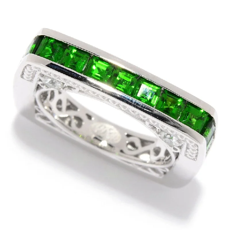 Turquoise Gemstone Rings in 925 Silver with a Southwestern - Inspired Design for a Rustic CharmSterling Silver Chrome Diopside & White Zircon Square Band Ring Turquoise Gemstone Rings in 925 Silver with a Southwestern - Inspired Design for a Rustic CharmSterling Silver Chrome Diopside & White Zircon Square Band Ring