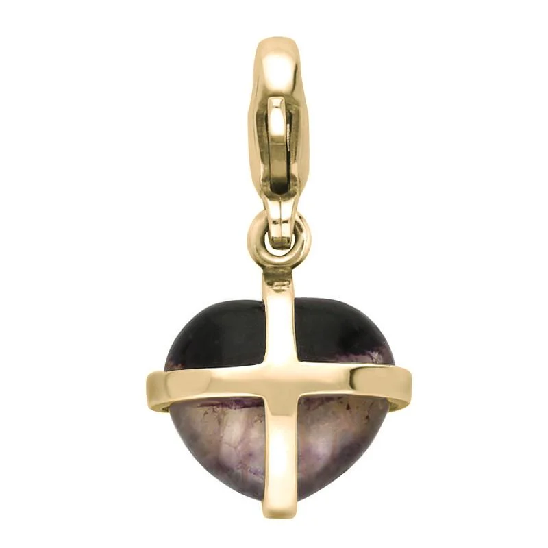 9ct Yellow Gold Blue John Small Cross Heart Charm