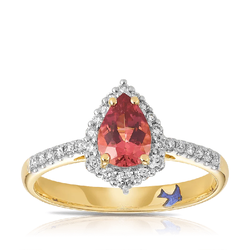 Men's Aquamarine Engagement Rings in 9K Gold with a Bezel - Set StoneBluebird™ Pink Tourmaline & 0.25ct TW Diamond Pear Halo Ring in 9ct Yellow Gold Men's Aquamarine Engagement Rings in 9K Gold with a Bezel - Set StoneBluebird™ Pink Tourmaline & 0.25ct TW Diamond Pear Halo Ring in 9ct Yellow Gold