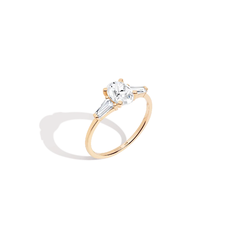 Men's Diamond Engagement Rings with Platinum Band and Halo Setting for a Luxury ProposalOval-Cut Tapered Baguette Diamond Ring