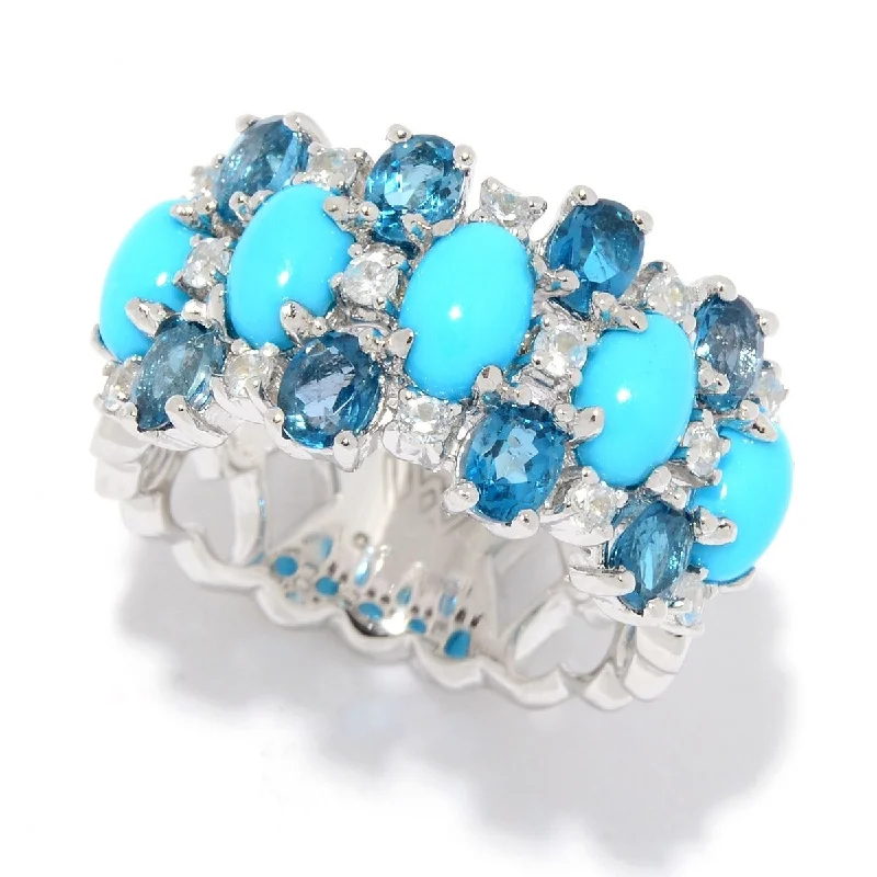 Turquoise Gemstone Rings in 925 Silver with a Southwestern - Inspired Design for a Rustic Charm925 Sterling Silver Sleeping Beauty Turquoise and London Blue Topaz Gemstone Band Ring Turquoise Gemstone Rings in 925 Silver with a Southwestern - Inspired Design for a Rustic Charm925 Sterling Silver Sleeping Beauty Turquoise and London Blue Topaz Gemstone Band Ring