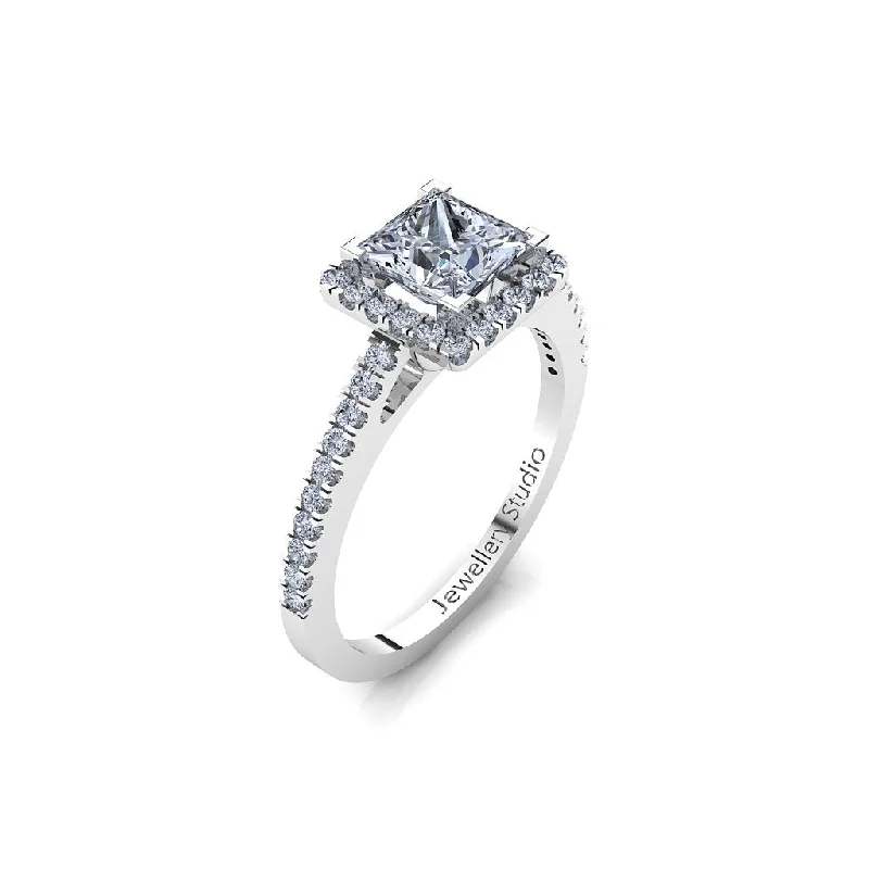 Men's Agate Engagement Rings in Sterling Silver with a Mosaic - Style InlayHalo Engagement Ring with 1.00ct Princess Cut Diamond
