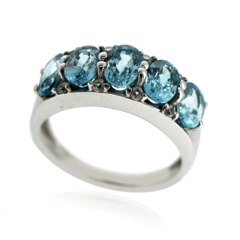 Tourmaline Gemstone Rings in 18K Two - Tone Gold with a Floral - Shaped Setting for a Feminine Touch925 Sterling Silver Blue Zircon 5-Stone Ring Tourmaline Gemstone Rings in 18K Two - Tone Gold with a Floral - Shaped Setting for a Feminine Touch925 Sterling Silver Blue Zircon 5-Stone Ring
